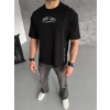 Unisex Baskılı Oversize T-Shirt - Siyah