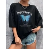 Unisex Baskılı Oversize T-Shirt - Siyah