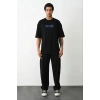 Unisex Baskılı Oversize T-Shirt - Siyah