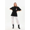 Unisex Baskılı Oversize T-Shirt - Siyah