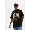 Unisex Baskılı Oversize T-Shirt - Siyah