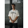 Unisex Bisiklet Yaka Baskılı Oversize T-Shirt - Beyaz