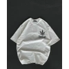 Unisex Bisiklet Yaka Baskılı Oversize T-Shirt - Beyaz
