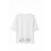 Unisex Bisiklet Yaka Baskılı Oversize T-Shirt - Beyaz