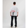 Unisex Bisiklet Yaka Baskılı Oversize T-Shirt - Beyaz