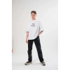 Unisex Bisiklet Yaka Baskılı Oversize T-Shirt - Beyaz