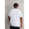 Unisex Bisiklet Yaka Baskılı Oversize T-Shirt - Beyaz