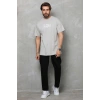Unisex Bisiklet Yaka Baskılı Oversize T-Shirt - Gri