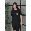 Unisex Bisiklet Yaka Baskılı Oversize T-Shirt - Siyah