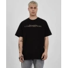 Unisex Bisiklet Yaka Baskılı Oversize T-Shirt - Siyah