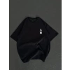 Unisex Bisiklet Yaka Baskılı Oversize T-Shirt - Siyah