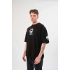 Unisex Bisiklet Yaka Baskılı Oversize T-Shirt - Siyah