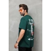 Unisex Bisiklet Yaka Baskılı Oversize T-Shirt - Yeşil