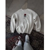 Unisex Bisiklet Yaka Ön Ve Arka Baskılı SweatShirt - Beyaz