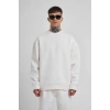 Unisex Biskilet Yaka Üç İplik SweatShirt - Beyaz