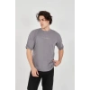Unisex Jakar Kumaş Rahat Kol T-Shirt - Gri
