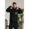 Unisex Kapşonlu Baskılı Sweetshirt - Siyah