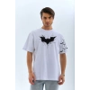 Unisex Ön ve Kol Baskılı Oversize T-shirt - Beyaz