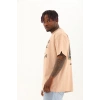 Unisex Oversize Baskılı Bisiklet Yaka T-Shirt - Bej
