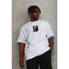 Unisex Oversize Baskılı Bisiklet Yaka T-Shirt - Beyaz