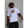 Unisex Oversize Baskılı Bisiklet Yaka T-Shirt - Beyaz