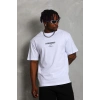 Unisex Oversize Baskılı Bisiklet Yaka T-Shirt - Beyaz