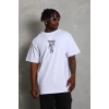 Unisex Oversize Baskılı Bisiklet Yaka T-Shirt - Beyaz
