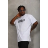 Unisex Oversize Baskılı Bisiklet Yaka T-Shirt - Beyaz