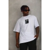 Unisex Oversize Baskılı Bisiklet Yaka T-Shirt - Beyaz