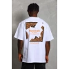 Unisex Oversize Baskılı Bisiklet Yaka T-Shirt - Beyaz