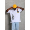 Unisex Oversize Baskılı Bisiklet Yaka T-Shirt - Beyaz