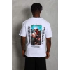 Unisex Oversize Baskılı Bisiklet Yaka T-Shirt - Beyaz