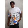 Unisex Oversize Baskılı Bisiklet Yaka T-Shirt - Beyaz