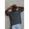 Unisex Oversize Baskılı Bisiklet Yaka T-Shirt - Füme