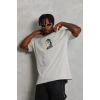 Unisex Oversize Baskılı Bisiklet Yaka T-Shirt - Gri