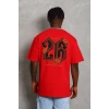 Unisex Oversize Baskılı Bisiklet Yaka T-Shirt - Kırmızı