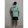 Erkek Baskılı Tişort Kısa Kol Bisiklet Yaka Ovarsize T-Shirt -  Mint Yeşili