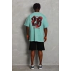 Erkek Baskılı Tişort Kısa Kol Bisiklet Yaka Ovarsize T-Shirt - Mint Yeşili
