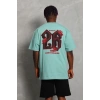 Erkek Baskılı Tişort Kısa Kol Bisiklet Yaka Ovarsize T-Shirt - Mint Yeşili