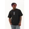 Unisex Oversize Baskılı Bisiklet Yaka T-Shirt - Siyah
