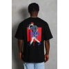 Unisex Oversize Baskılı Bisiklet Yaka T-Shirt - Siyah
