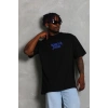 Unisex Oversize Baskılı Bisiklet Yaka T-Shirt - Siyah