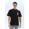 Unisex Oversize Baskılı Bisiklet Yaka T-Shirt - Siyah