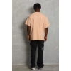 Unisex Oversize Düz Bisiklet Yaka T-Shirt - Bej