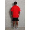 Unisex Oversize Düz Bisiklet Yaka T-Shirt - Kırmızı