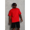 Unisex Oversize Düz Bisiklet Yaka T-Shirt - Kırmızı