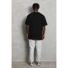 Unisex Oversize Düz Bisiklet Yaka T-Shirt - Siyah