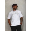 Unisex Oversize Taşlı Bisiklet Yaka T-Shirt - Beyaz