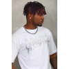 Unisex Oversize Taşlı Bisiklet Yaka T-Shirt - Beyaz