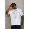 Unisex Oversize Taşlı Bisiklet Yaka T-Shirt - Beyaz